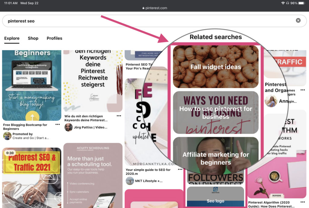 Pinterest suggested keyword search