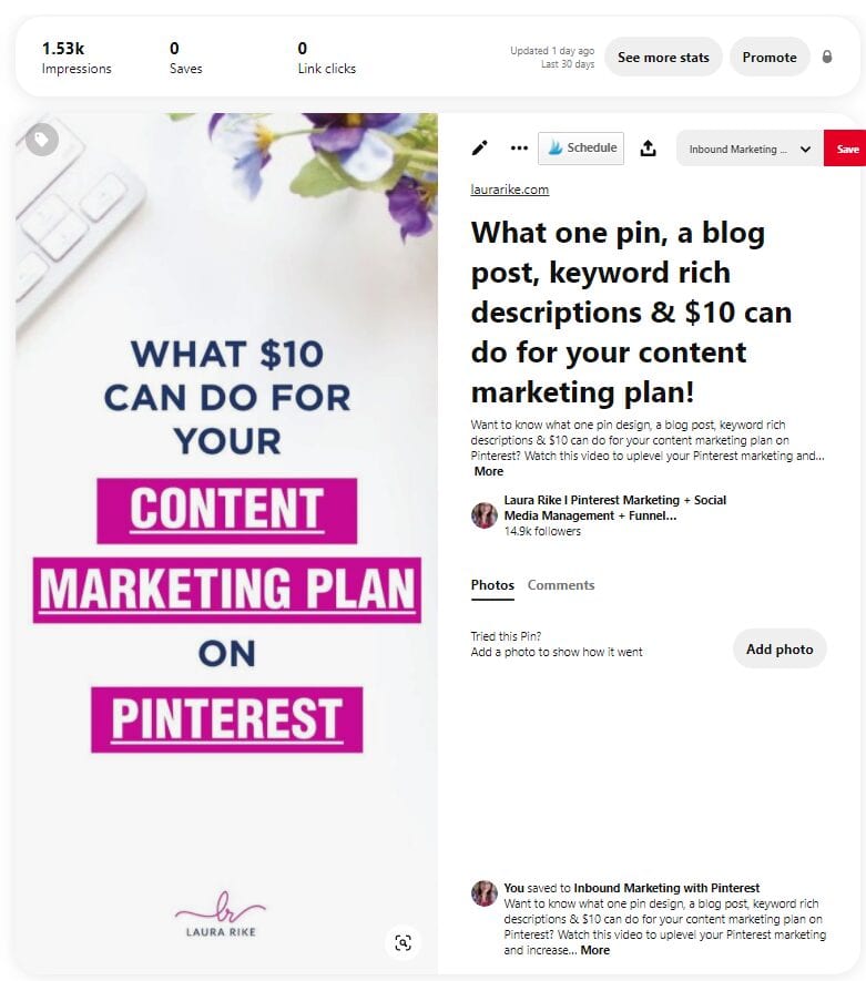 Publish at a later date option personal pinterest account vs business account comparison